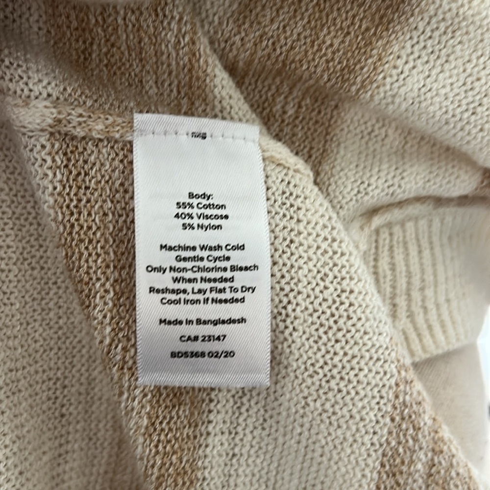 Talbots cream tan striped cotton open long cardigan sweater Large petite​​​ - Picture 10 of 12